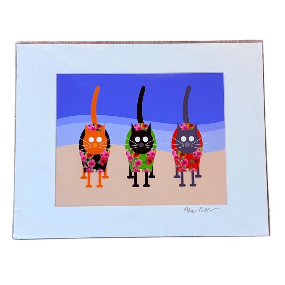 Beach Cats Art Print Tropical Wall Decor Whimsical Signed Modern Pop Artwork Cat